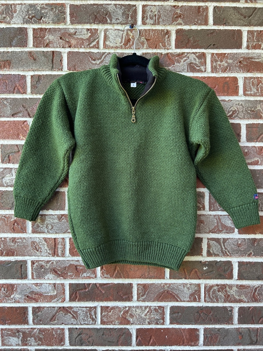 Norwegian wool Olive Green Half-Zip Knit Sweater